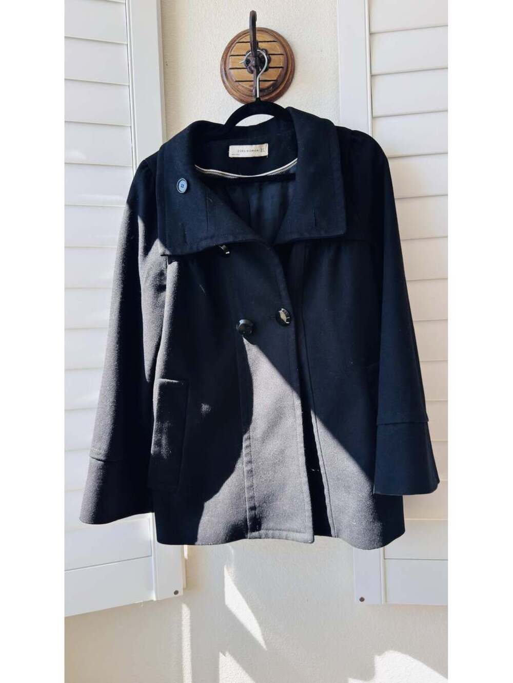 Zara Woman Black Wool Blend Swing Peacoat - Size M